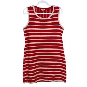 Max Studio Red Tank Dress 100% Cotton Embroidered Stripes Nautical Preppy Sz XL